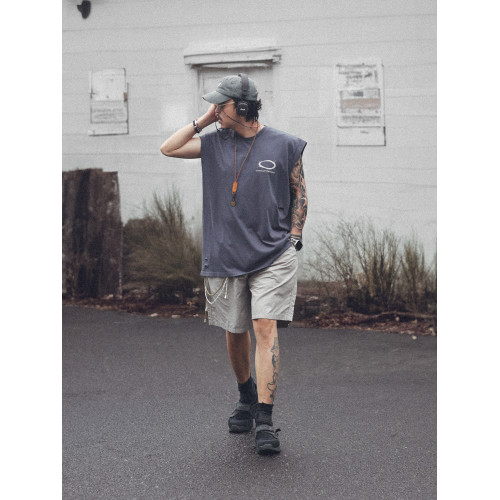 ollie snap夏季日系復古水洗寬松百搭無袖背心男破洞坎肩T恤上衣