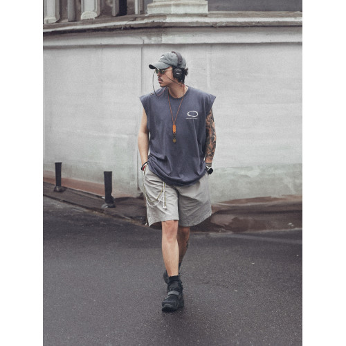 ollie snap夏季日系復古水洗寬松百搭無袖背心男破洞坎肩T恤上衣