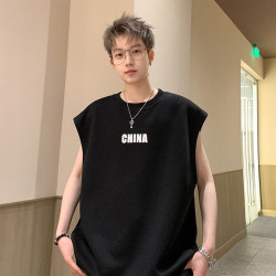 特大碼300斤純棉坎肩背心男女裝夏季新款港風復古寬松無袖印花T恤