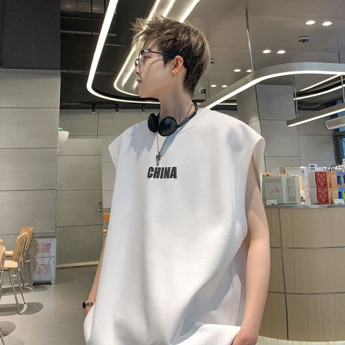 特大碼300斤純棉坎肩背心男女裝夏季新款港風復古寬松無袖印花T恤