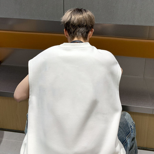特大碼300斤純棉坎肩背心男女裝夏季新款港風復古寬松無袖印花T恤