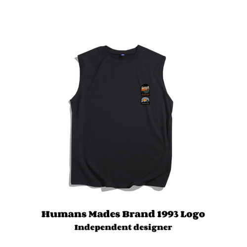 HumansMades！美式復古創意山海日出運動背心男純棉涼感無袖上衣