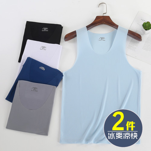 無痕冰絲背心男夏季薄款無袖T恤健身運動速乾上衣圓領窄肩汗衫男