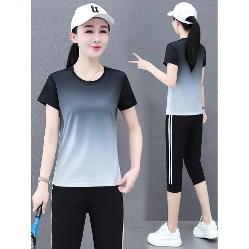啄木鳥冰絲運動套裝女士夏季2025新款晨跑服速乾衣短袖短褲兩件套