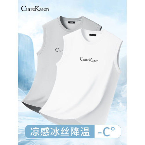 Clare Kalen官方夏季冰絲無袖背心T恤男士運動速乾坎肩2025新款潮