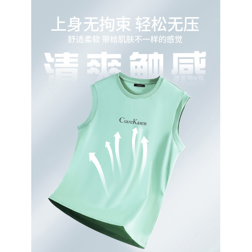 Clare Kalen官方夏季冰絲無袖背心T恤男士運動速乾坎肩2025新款潮