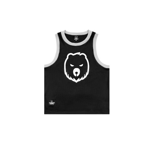 FURYBEAR 熊怒印花白色黑色速乾網眼健身運動籃球背心