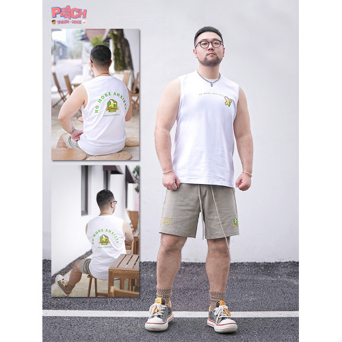 PEAACH日系復古圓領寬松休閒大碼背心坎肩美式重磅純棉無袖T恤潮