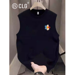 香港CLG潮牌新款四色小花美式簡約背心純棉黑色夏季寬松無袖t恤衫