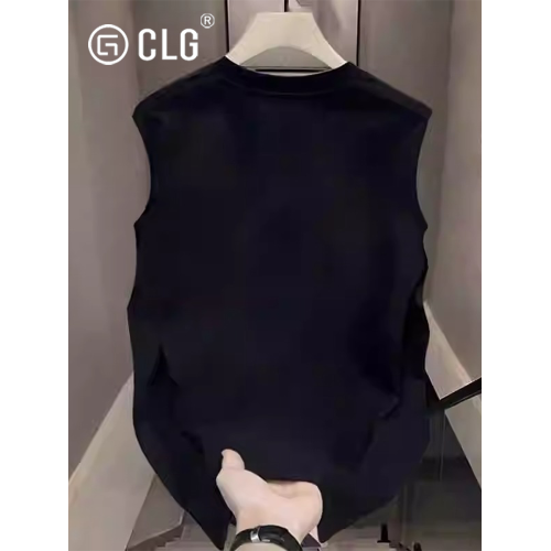 香港CLG潮牌新款四色小花美式簡約背心純棉黑色夏季寬松無袖t恤衫