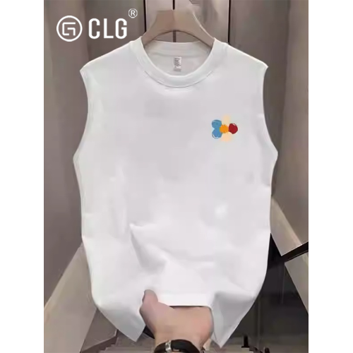 香港CLG潮牌新款四色小花美式簡約背心純棉黑色夏季寬松無袖t恤衫