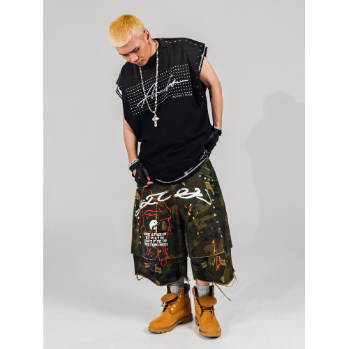 ACUSA美式hiphop風鉚釘洗水馬騮做舊破壞坎肩短袖坦克背心T恤夏男