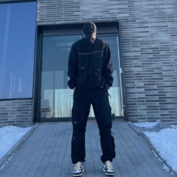 高級秋冬工裝拉鍊夾克潮牌外套馬甲男裝