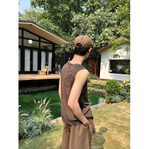 乜Q夏款法式慵懶紥染漸變毛織無袖上衣復古寬松透氣薄款背心