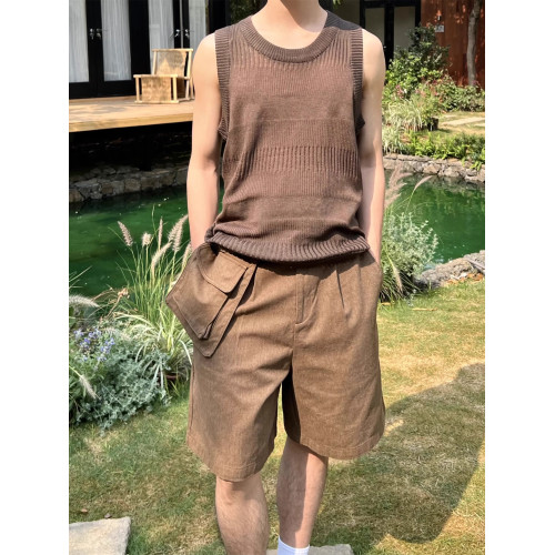 乜Q夏款法式慵懶紥染漸變毛織無袖上衣復古寬松透氣薄款背心