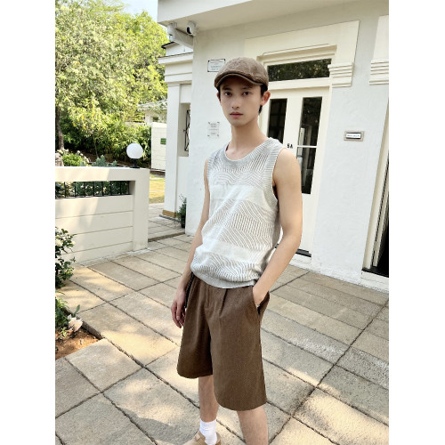 乜Q夏款法式慵懶紥染漸變毛織無袖上衣復古寬松透氣薄款背心