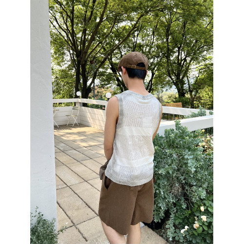 乜Q夏款法式慵懶紥染漸變毛織無袖上衣復古寬松透氣薄款背心