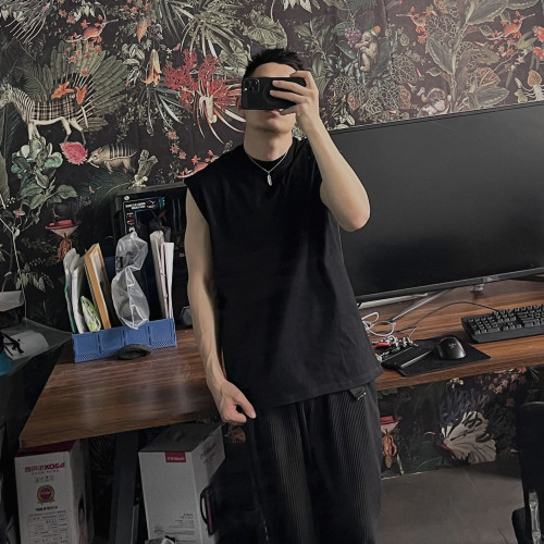 bboy嘻哈hiphop復古old school西海岸無袖t恤 小領口加厚無袖背心