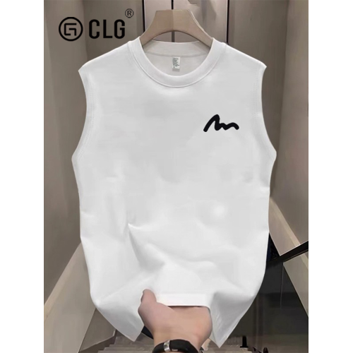 香港CLG潮牌夏季新款男純棉背心坎肩運動簡約印花上衣寬松無袖t恤