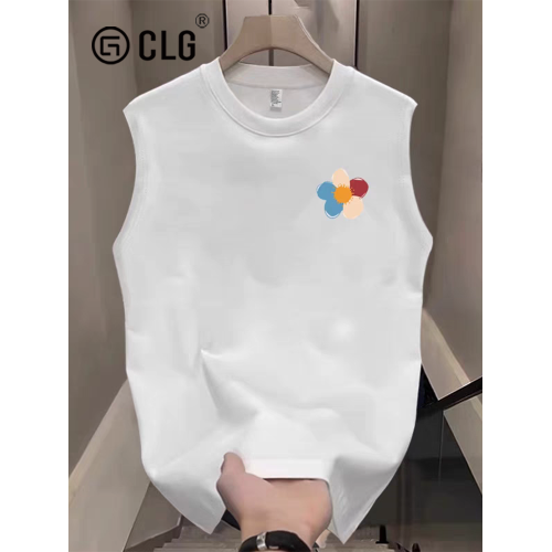 香港CLG潮牌夏季新款男純棉背心坎肩運動簡約印花上衣寬松無袖t恤
