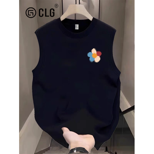 香港CLG潮牌夏季新款男純棉背心坎肩運動簡約印花上衣寬松無袖t恤