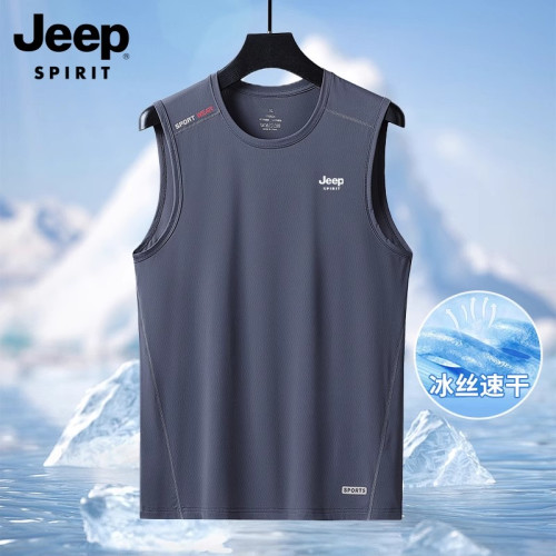 JEEP SPIRIT夏季冰絲背心男士速乾衣汗衫坎肩籃球健身運動無袖t恤