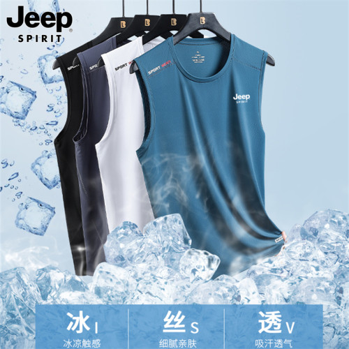 JEEP SPIRIT夏季冰絲背心男士速乾衣汗衫坎肩籃球健身運動無袖t恤