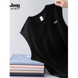 JEEP SPIRIT吉普夏季背心男士純棉透氣寬松坎肩運動健身無袖T恤