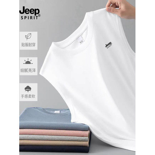 JEEP SPIRIT吉普夏季背心男士純棉透氣寬松坎肩運動健身無袖T恤