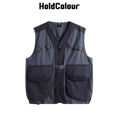 Hold Colour美式潮牌撞色拼接機能大口袋馬甲夾克男女ins潮流外套