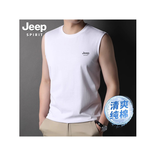 jeep純棉背心男士夏季美式外穿無袖t恤運動透氣舒適修身坎肩體恤