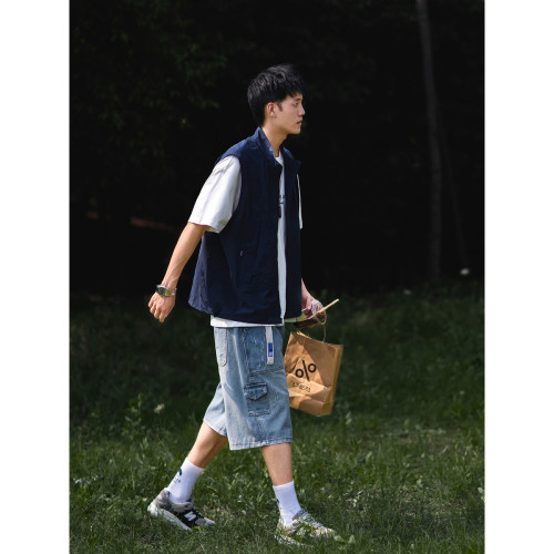 日系戶外口袋機能工裝夾克男女春夏新款寬松休閒外穿無袖馬甲外套