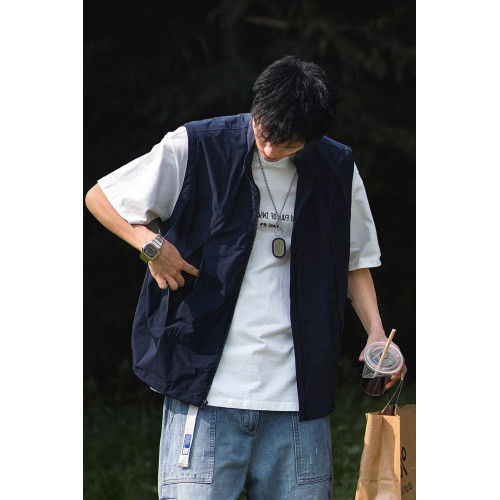 日系戶外口袋機能工裝夾克男女春夏新款寬松休閒外穿無袖馬甲外套