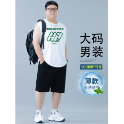 大碼男裝背心套裝男夏季新款加肥加大胖子寬松直筒休閒五分褲套裝