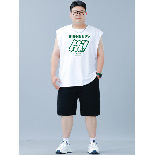 大碼男裝背心套裝男夏季新款加肥加大胖子寬松直筒休閒五分褲套裝