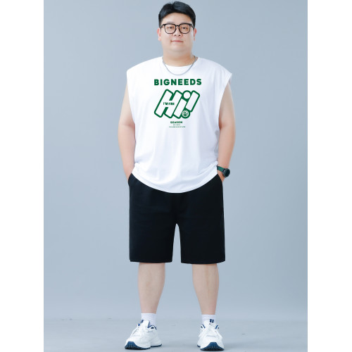 大碼男裝背心套裝男夏季新款加肥加大胖子寬松直筒休閒五分褲套裝