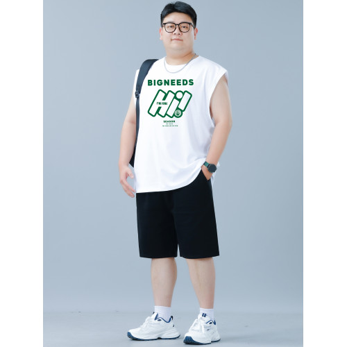 大碼男裝背心套裝男夏季新款加肥加大胖子寬松直筒休閒五分褲套裝