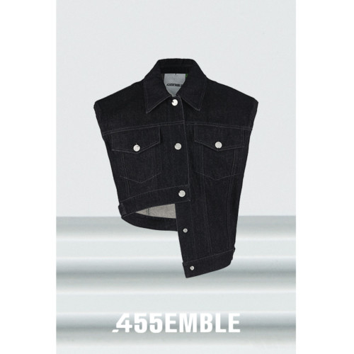 455EMBLE｜披荊斬棘 藍正龍同款 不對稱立體褶皺牛仔馬甲外套秋冬