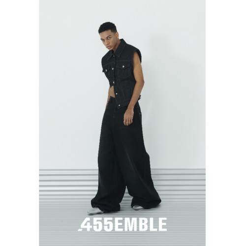 455EMBLE｜披荊斬棘 藍正龍同款 不對稱立體褶皺牛仔馬甲外套秋冬