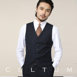 CULTUM Napoli系列 V領條紋西裝馬甲男商務紳士正裝修身西服馬夾