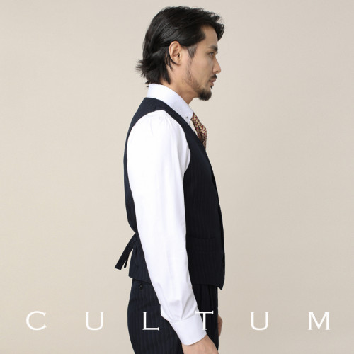 CULTUM Napoli系列 V領條紋西裝馬甲男商務紳士正裝修身西服馬夾