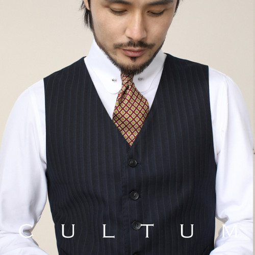 CULTUM Napoli系列 V領條紋西裝馬甲男商務紳士正裝修身西服馬夾