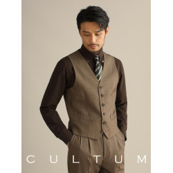 CULTUM單排六粒釦V領西裝馬甲男套裝側開衩修身商務正裝西服馬夾