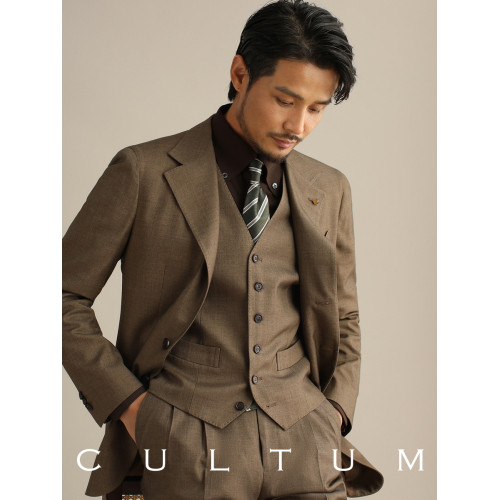 CULTUM單排六粒釦V領西裝馬甲男套裝側開衩修身商務正裝西服馬夾