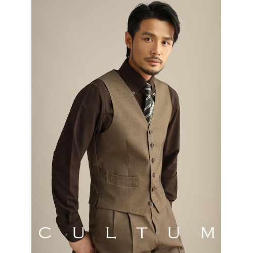 CULTUM單排六粒釦V領西裝馬甲男套裝側開衩修身商務正裝西服馬夾