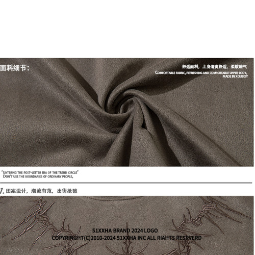 51嘻哈美式高街設計感刺綉坎肩背心男夏季復古寬松麂皮絨無袖T恤