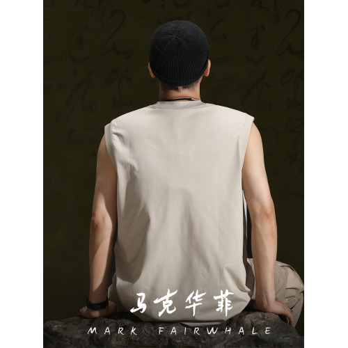 馬克華菲冰絲速乾無袖背心男士夏季高級品牌潮牌印花跨欄坎肩t恤