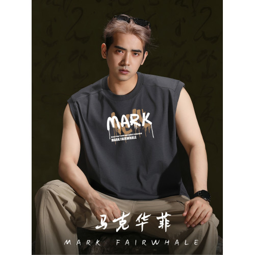 馬克華菲冰絲速乾無袖背心男士夏季高級品牌潮牌印花跨欄坎肩t恤