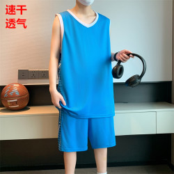夏季速乾背心短褲運動套裝男籃球服休閒青年加大碼吸汗透氣比賽服