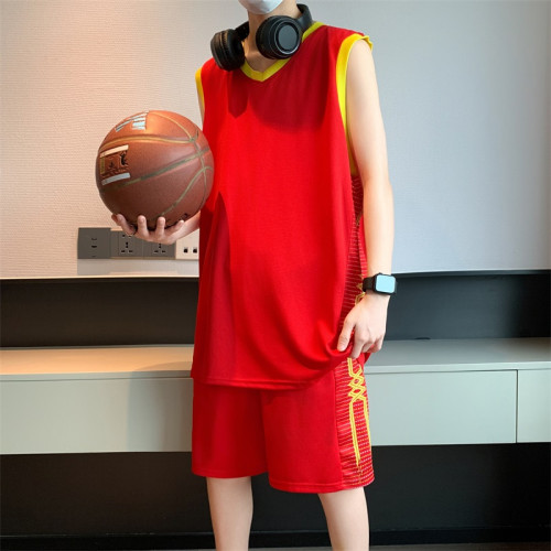夏季速乾背心短褲運動套裝男籃球服休閒青年加大碼吸汗透氣比賽服